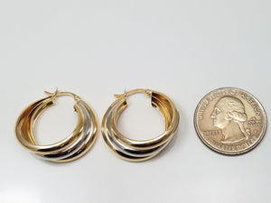 Fashionable 14k Two Tone Gold Hollow Graduating Hoop Earrings