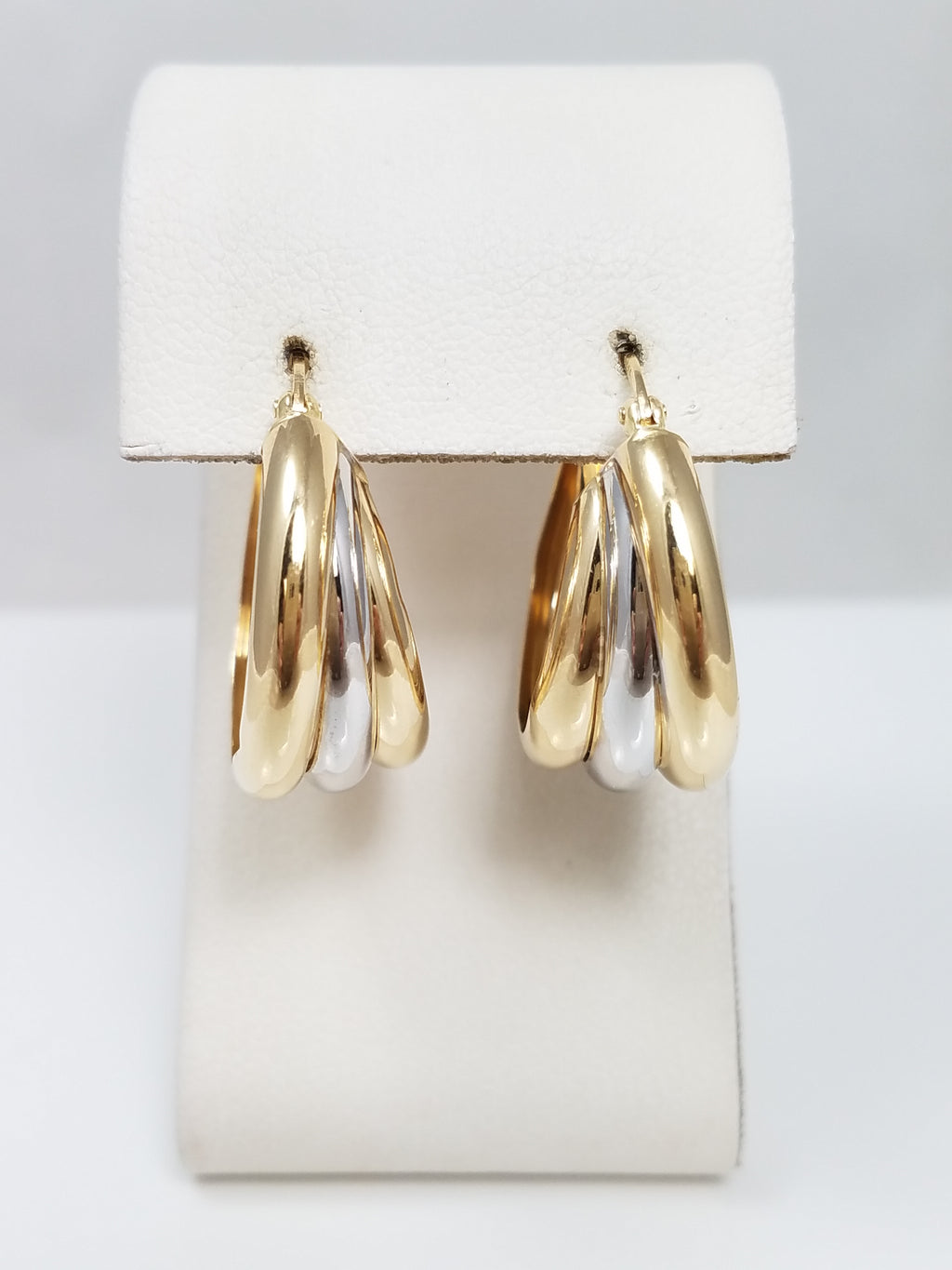 Fashionable 14k Two Tone Gold Hollow Graduating Hoop Earrings