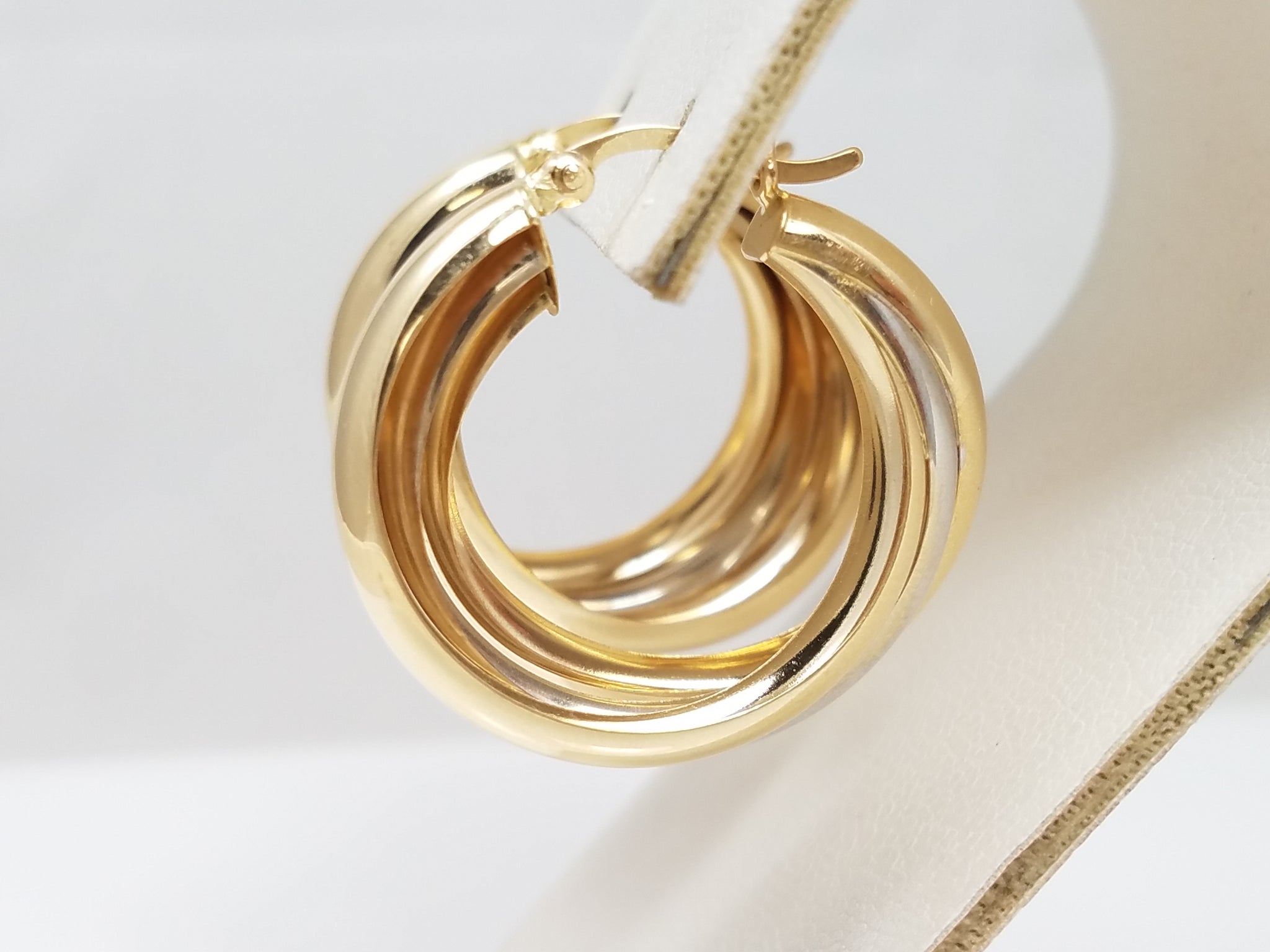 Fashionable 14k Two Tone Gold Hollow Graduating Hoop Earrings