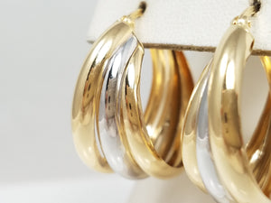 Fashionable 14k Two Tone Gold Hollow Graduating Hoop Earrings