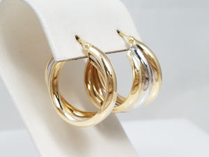 Fashionable 14k Two Tone Gold Hollow Graduating Hoop Earrings