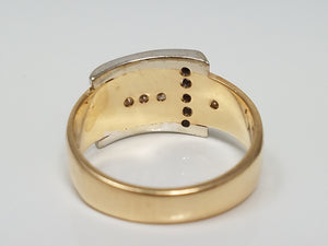 Chic Vintage 14k Two Tone Gold Natural Diamond Buckle Ring