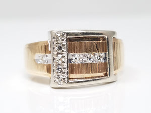 Chic Vintage 14k Two Tone Gold Natural Diamond Buckle Ring