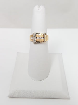 Chic Vintage 14k Two Tone Gold Natural Diamond Buckle Ring