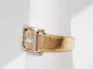 Chic Vintage 14k Two Tone Gold Natural Diamond Buckle Ring