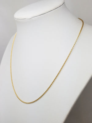 Fancy 16" 18k Yellow Gold Solid Rounded Wheat Chain Necklace