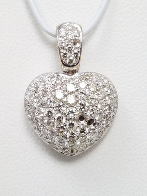 Sparkling 1.25ctw Natural Diamond Pavé Heart Pendant in 18k White Gold