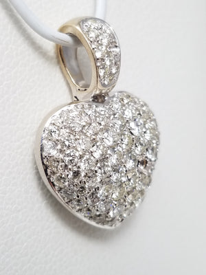Sparkling 1.25ctw Natural Diamond Pavé Heart Pendant in 18k White Gold