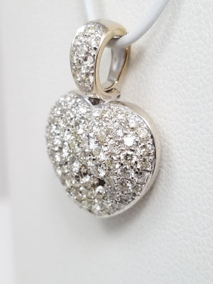 Sparkling 1.25ctw Natural Diamond Pavé Heart Pendant in 18k White Gold