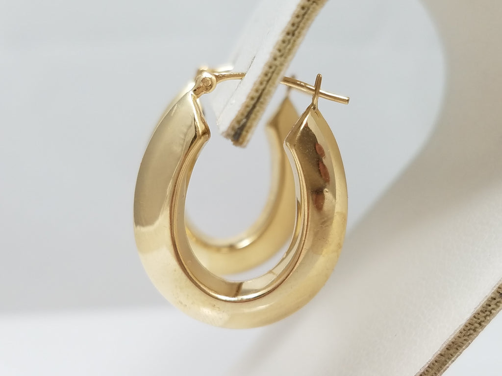 14k Yellow Gold Chunky Elongated Hollow Hoop Earrings