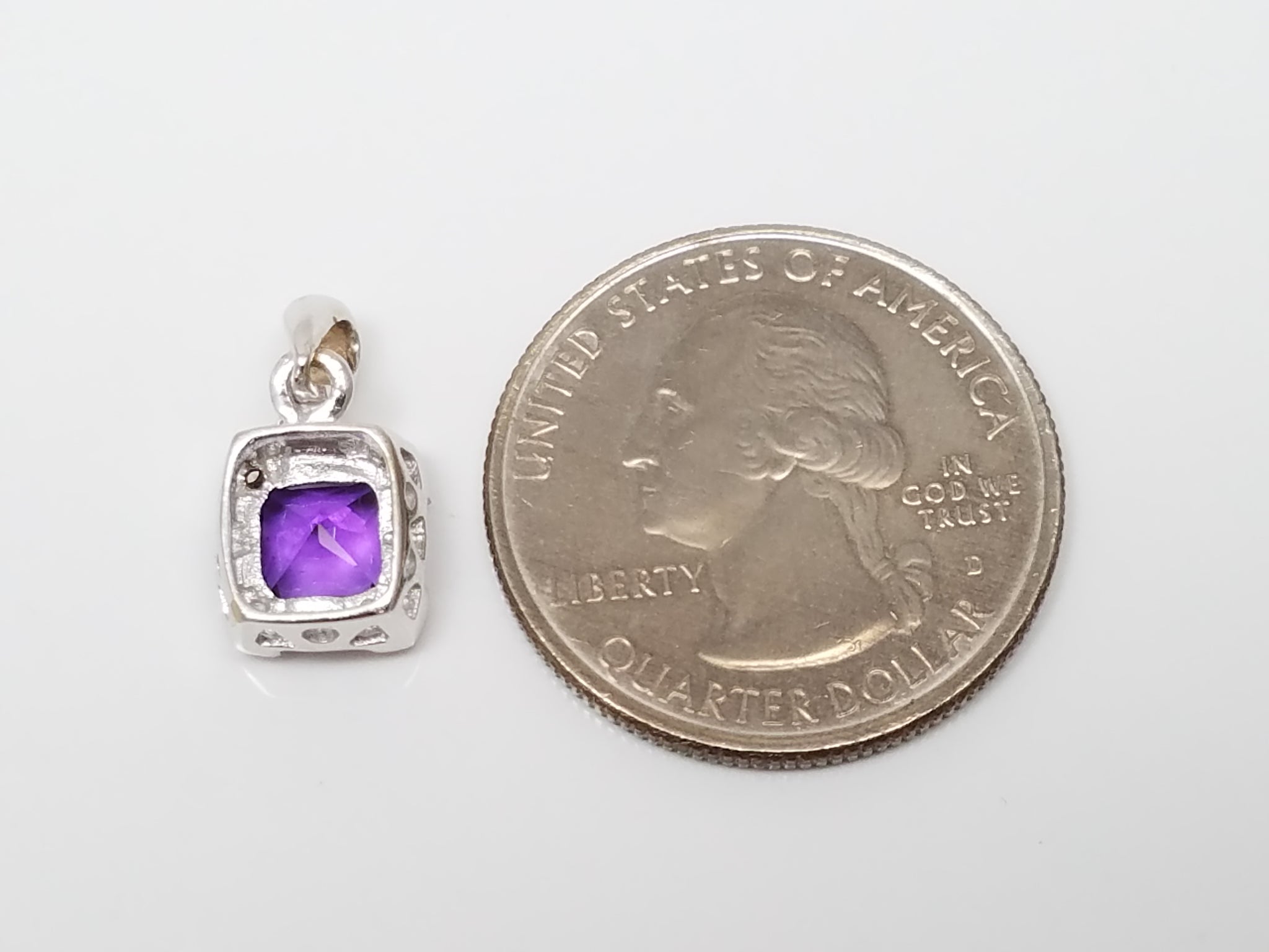 18K White Gold Natural Amethyst and White Quartz Pendant