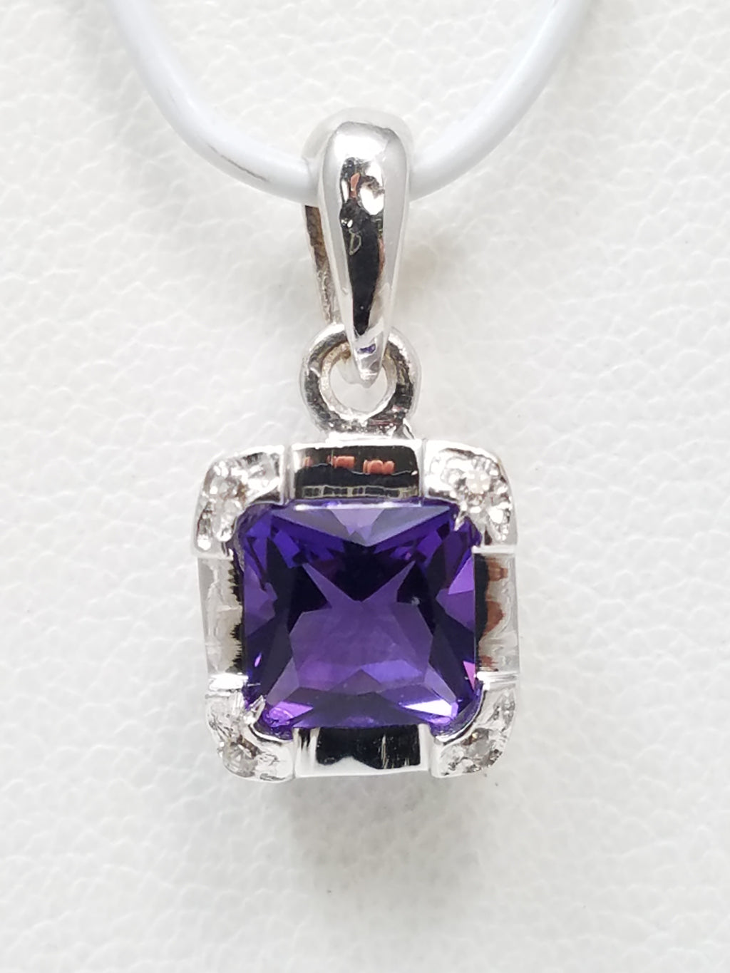 18K White Gold Natural Amethyst and White Quartz Pendant