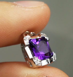18K White Gold Natural Amethyst and White Quartz Pendant