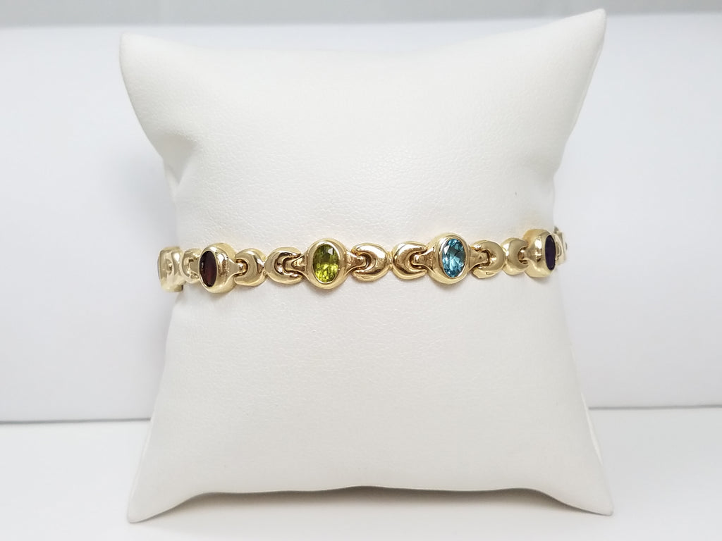 Colorful 7" 14k Yellow Gold Natural Gemstone Custom Bracelet