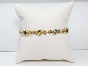 Colorful 7" 14k Yellow Gold Natural Gemstone Custom Bracelet