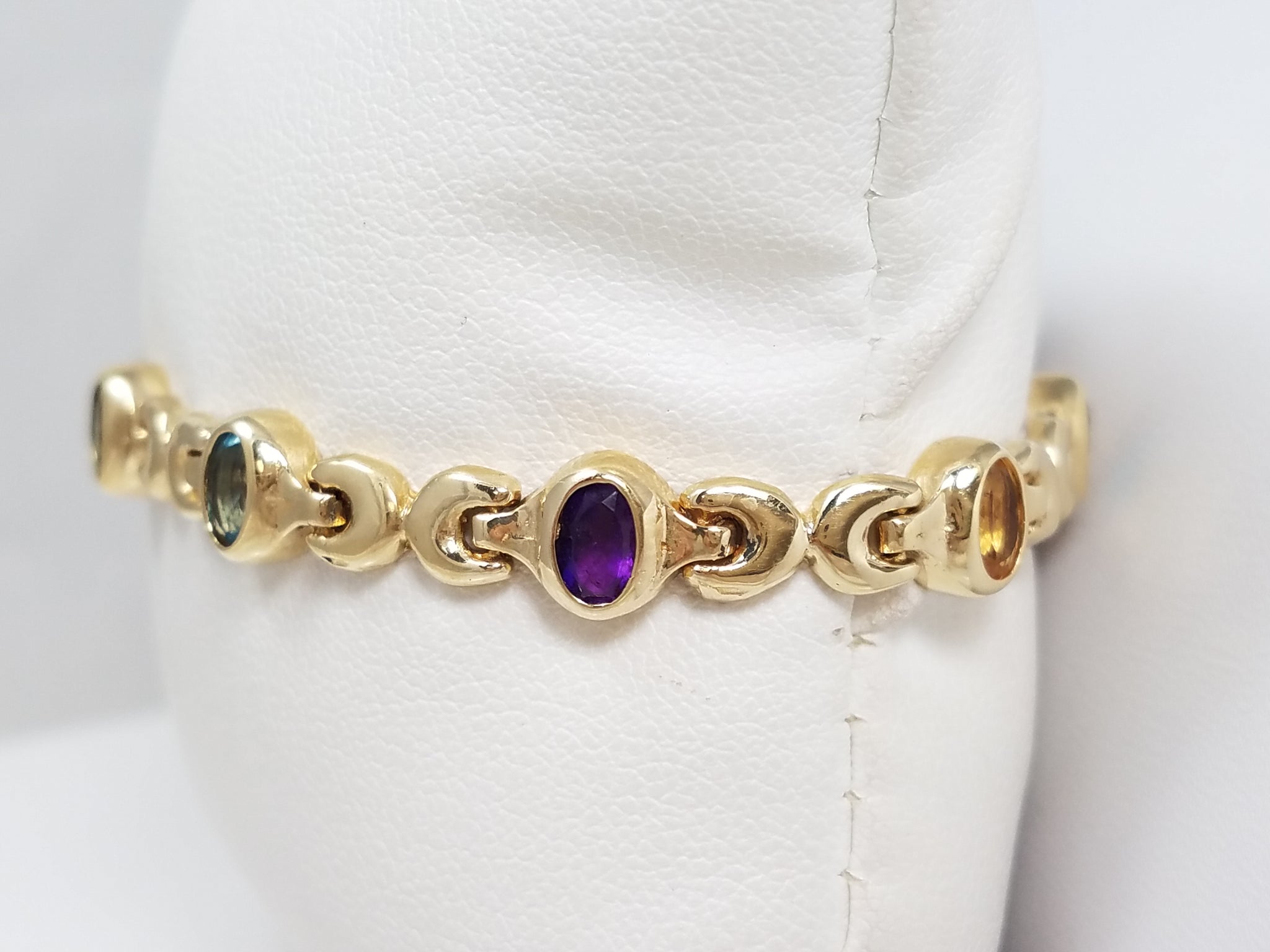 Colorful 7" 14k Yellow Gold Natural Gemstone Custom Bracelet
