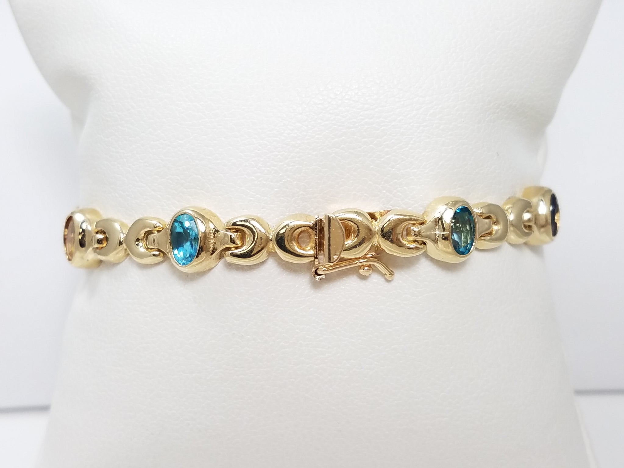Colorful 7" 14k Yellow Gold Natural Gemstone Custom Bracelet