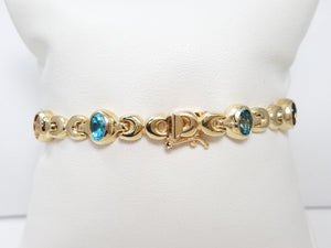 Colorful 7" 14k Yellow Gold Natural Gemstone Custom Bracelet