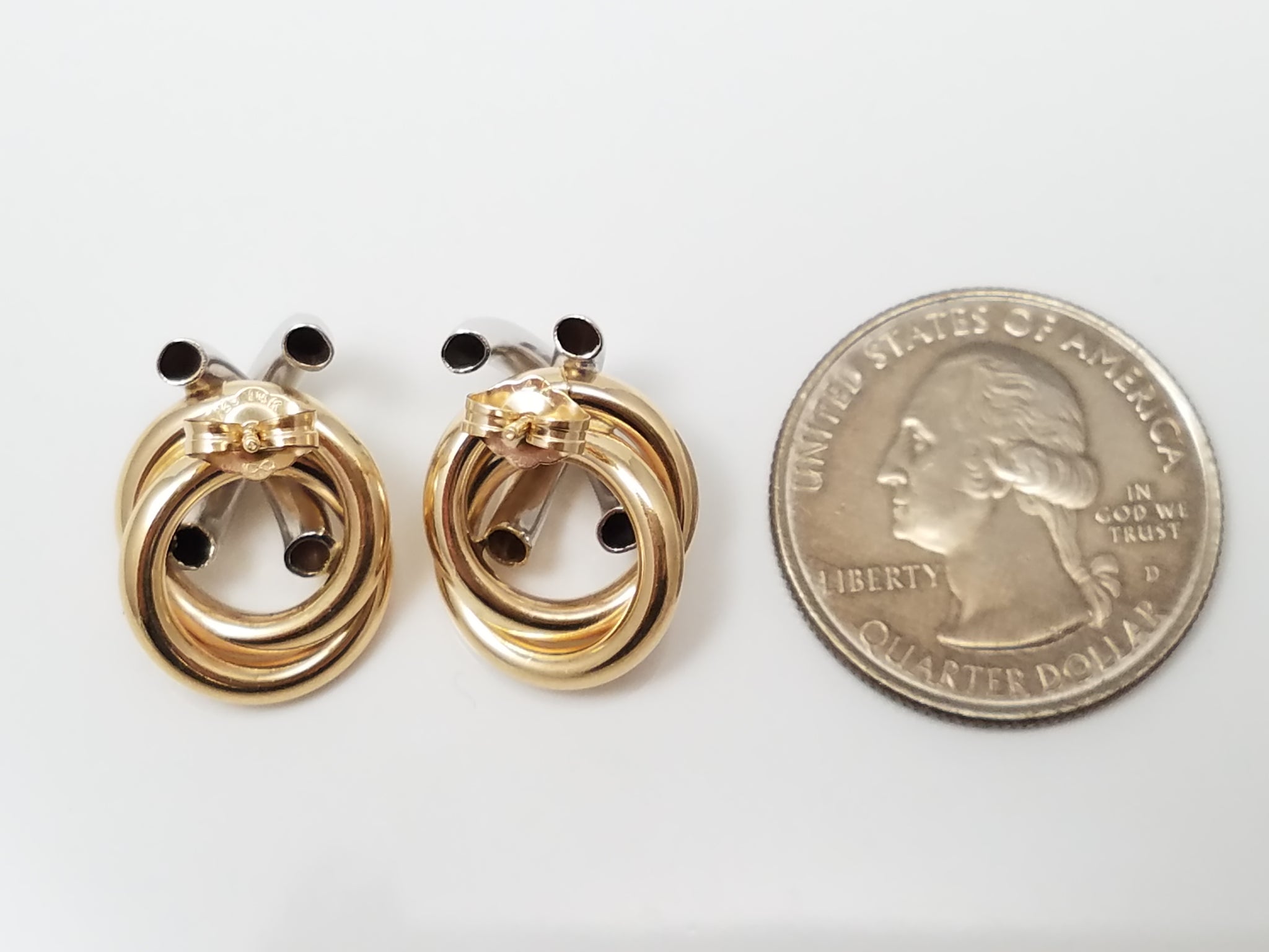 Precious 14k Two Tone Gold Hugs & Kisses Hollow Earrings
