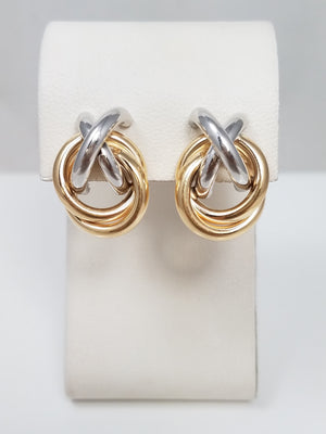 Precious 14k Two Tone Gold Hugs & Kisses Hollow Earrings