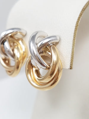 Precious 14k Two Tone Gold Hugs & Kisses Hollow Earrings