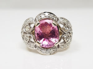 Extraordinary 18k White Gold Natural Pink Sapphire Diamond Ring