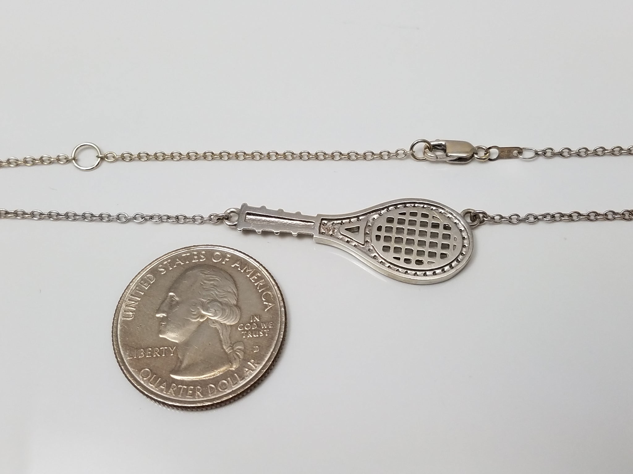 Fun 16" Or 18" 14k White Gold Natural Diamond Tennis Racquet Necklace