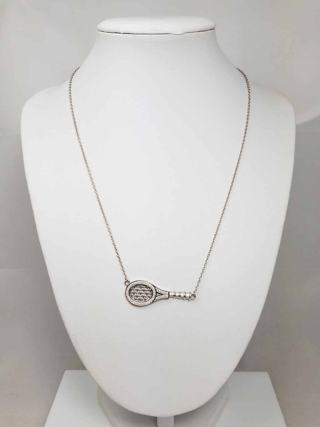 Fun 16" Or 18" 14k White Gold Natural Diamond Tennis Racquet Necklace
