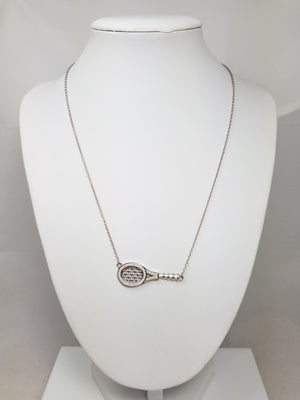 Fun 16" Or 18" 14k White Gold Natural Diamond Tennis Racquet Necklace