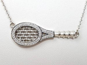 Fun 16" Or 18" 14k White Gold Natural Diamond Tennis Racquet Necklace