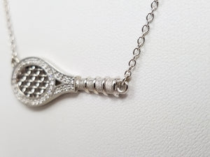 Fun 16" Or 18" 14k White Gold Natural Diamond Tennis Racquet Necklace