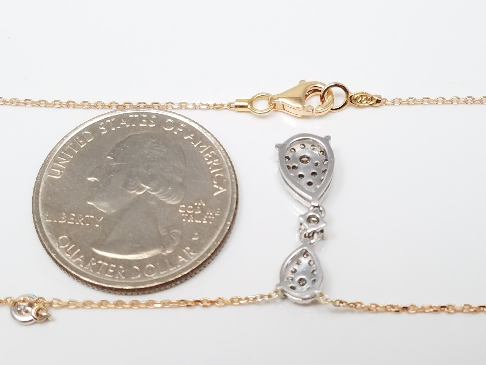 Fancy 17" 18k Two Tone Gold Natural Diamond Dangle Necklace