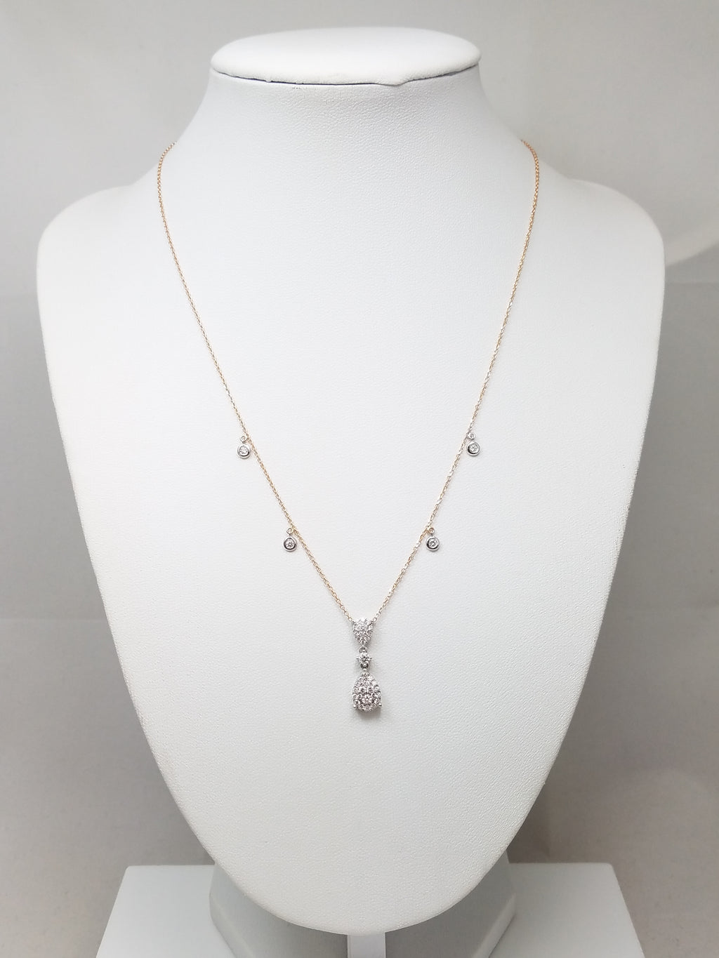 Fancy 17" 18k Two Tone Gold Natural Diamond Dangle Necklace