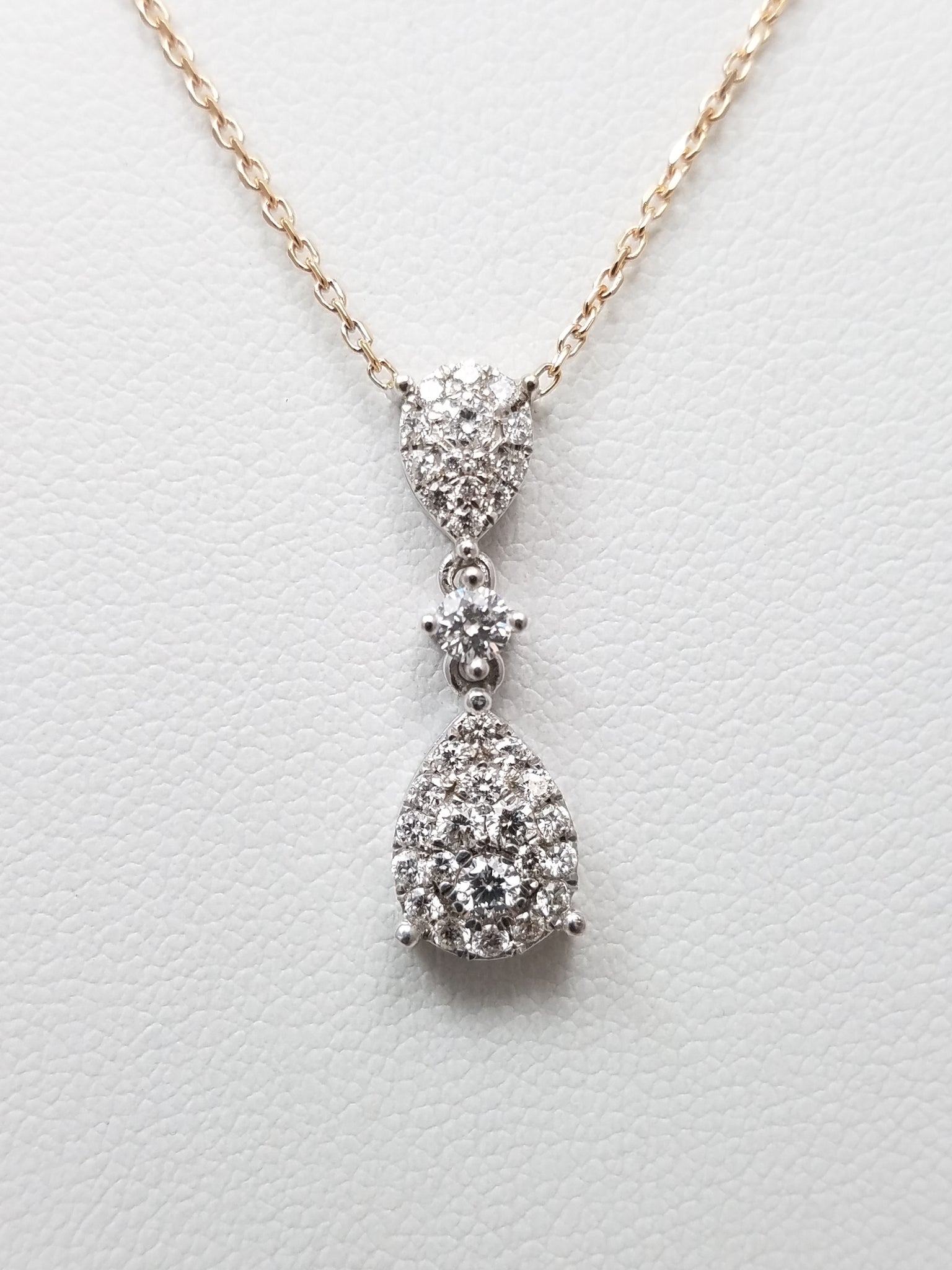 Fancy 17" 18k Two Tone Gold Natural Diamond Dangle Necklace