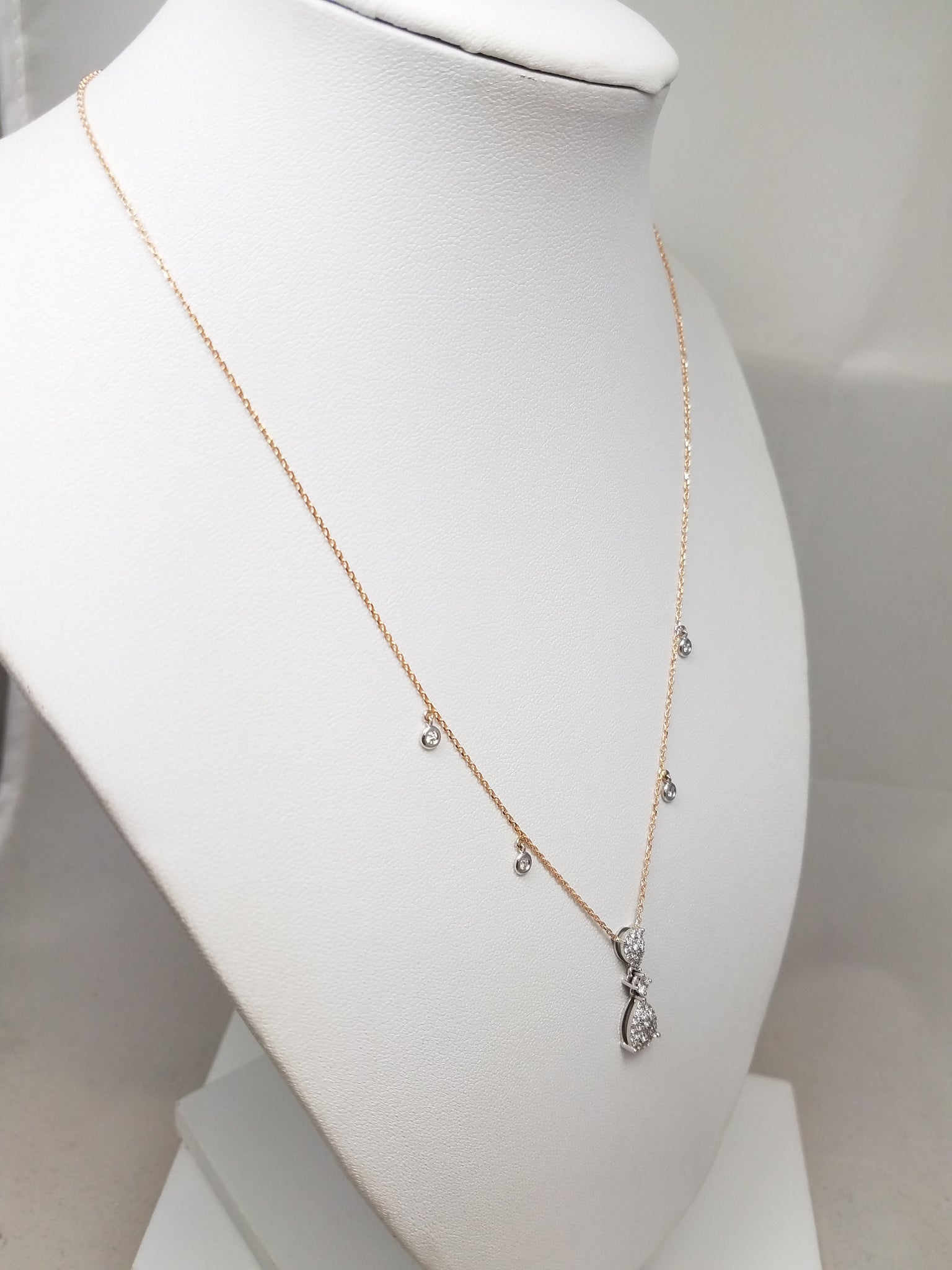 Fancy 17" 18k Two Tone Gold Natural Diamond Dangle Necklace