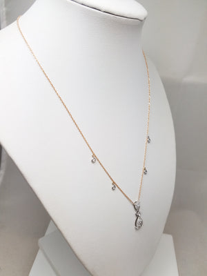 Fancy 17" 18k Two Tone Gold Natural Diamond Dangle Necklace