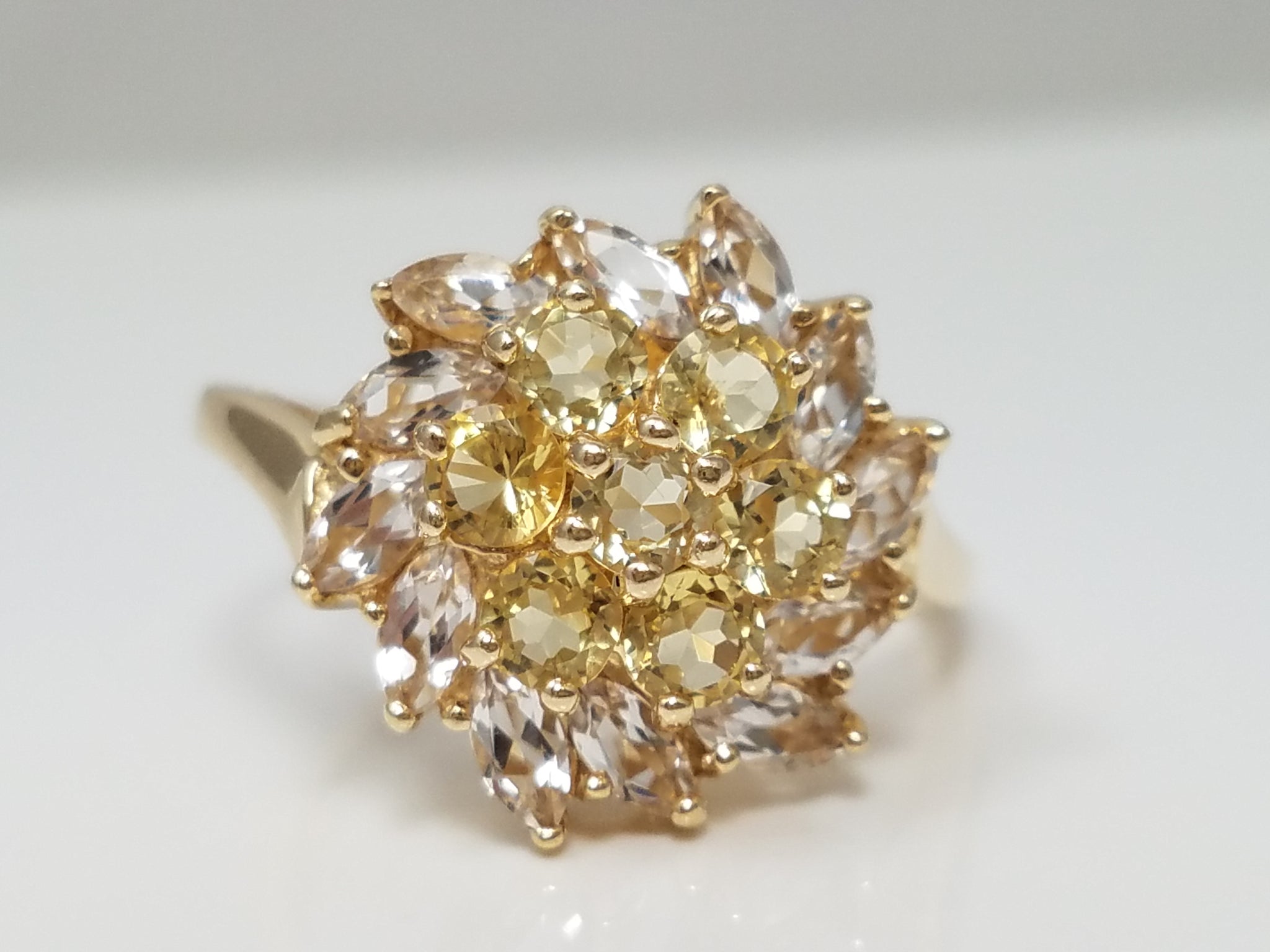 Opulent 14k Yellow Gold Synthetic Gemstone Cluster Ring