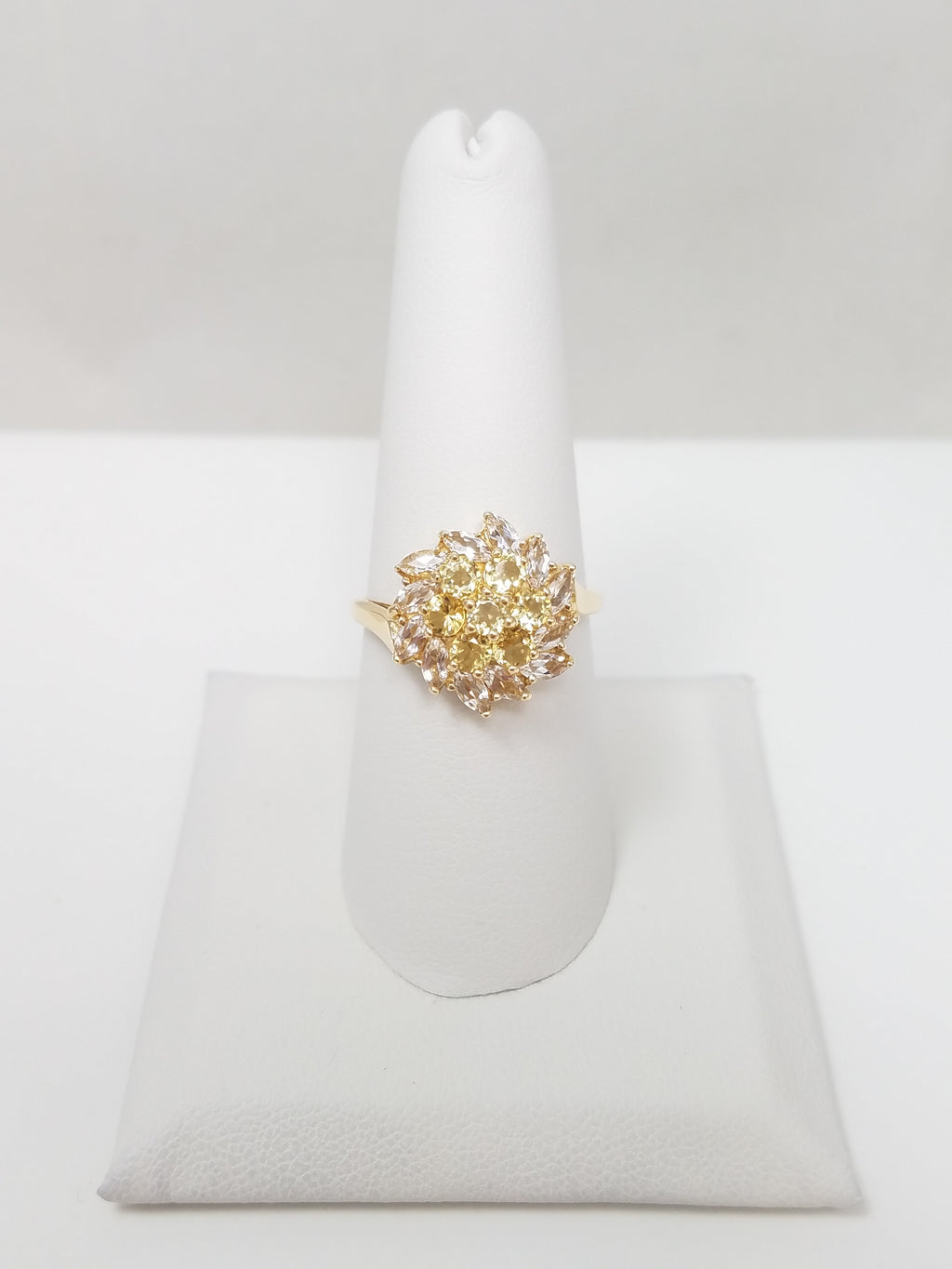 Opulent 14k Yellow Gold Synthetic Gemstone Cluster Ring