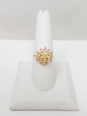 Opulent 14k Yellow Gold Synthetic Gemstone Cluster Ring