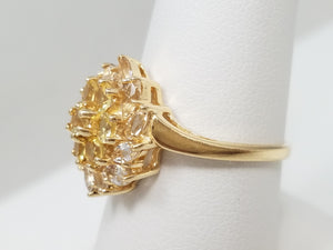 Opulent 14k Yellow Gold Synthetic Gemstone Cluster Ring