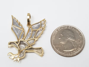 Soar Like An Eagle Shimmering 10k Two Tone Gold Natural Diamond Eagle Pendant