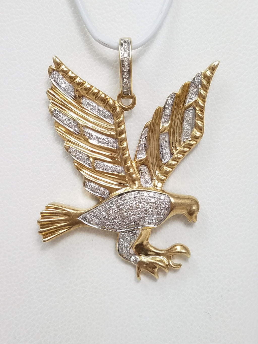 Soar Like An Eagle Shimmering 10k Two Tone Gold Natural Diamond Eagle Pendant