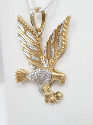 Soar Like An Eagle Shimmering 10k Two Tone Gold Natural Diamond Eagle Pendant
