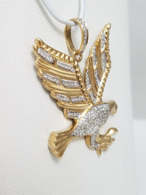 Soar Like An Eagle Shimmering 10k Two Tone Gold Natural Diamond Eagle Pendant