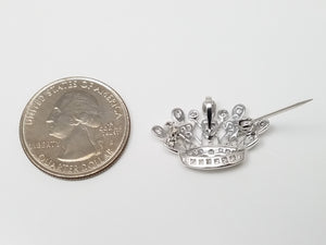 Scintillating 18k White Gold Natural Diamond Crown/Tiara Brooch