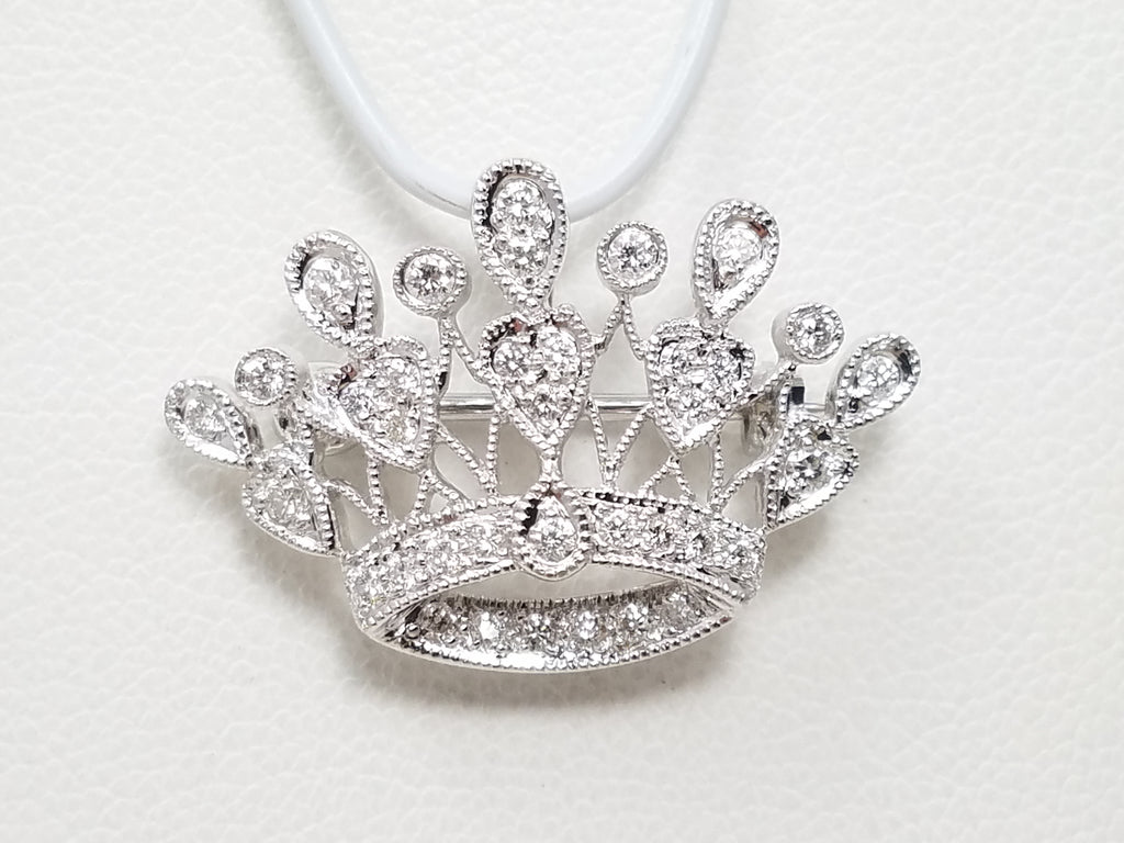 Scintillating 18k White Gold Natural Diamond Crown/Tiara Brooch