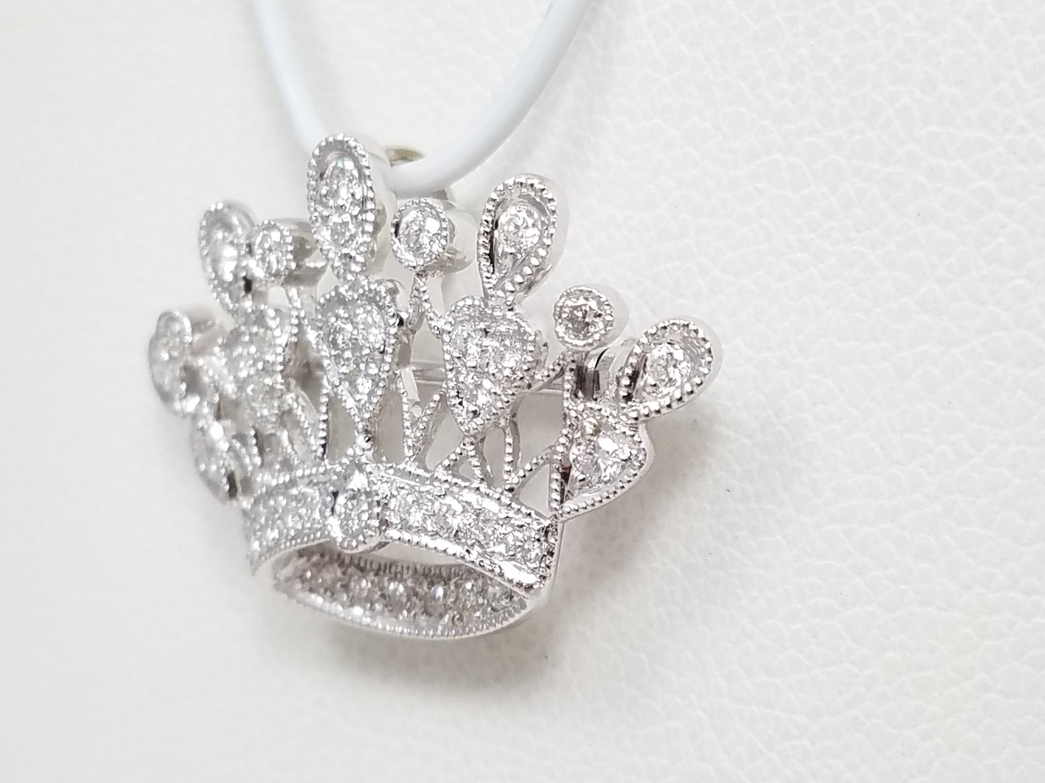 Scintillating 18k White Gold Natural Diamond Crown/Tiara Brooch