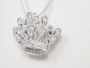 Scintillating 18k White Gold Natural Diamond Crown/Tiara Brooch