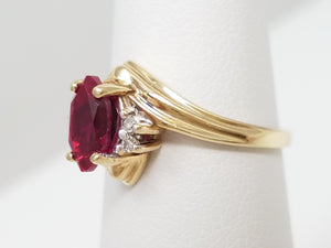 Attractive 10k Yellow Gold Lab Created Ruby Natural Diamond Ring