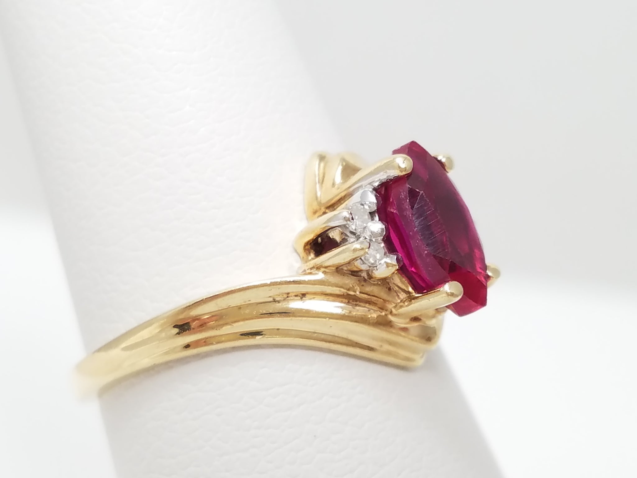 Attractive 10k Yellow Gold Lab Created Ruby Natural Diamond Ring